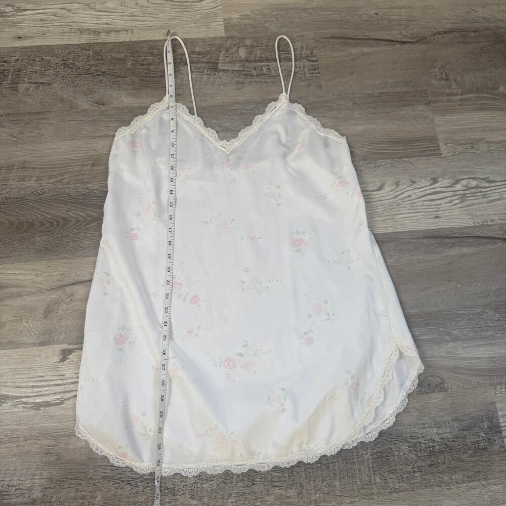Vintage White Satin Floral Lace Trim Slip Dress Nightgown Coquette Cottagecore L - Picture 5 of 5